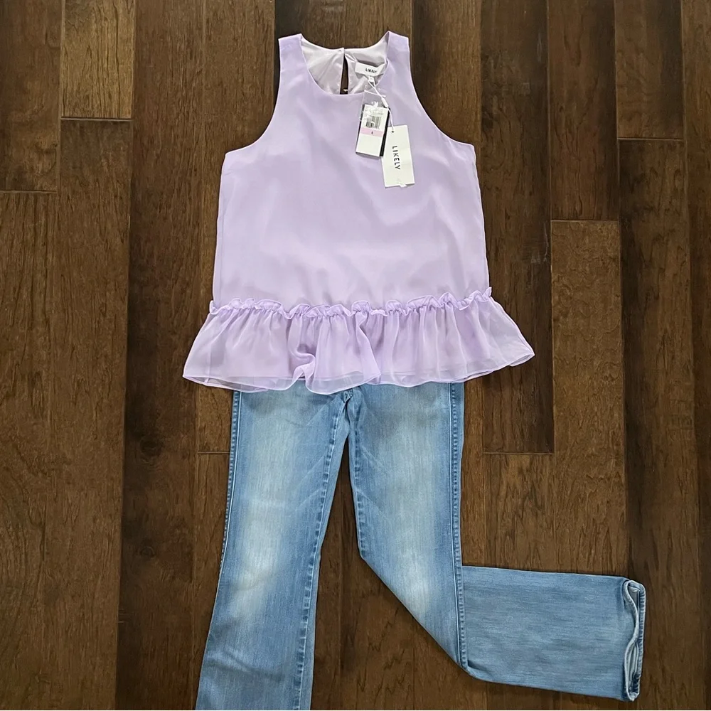 Likely NWT Women’s Sleeveless Pastel Lavender Ruffle Hem Blouse Sz 6 - Picture 13 of 14